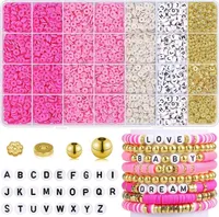 Perlen zum Auffädeln, 5000+ Stück Perlen Set,Clay Perlen,Perlen für Armbänder Selber Machen mit Buchstaben, Zahl, Liebesperlen (Rot)