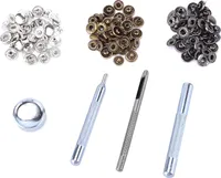 30 Stück 10 mm Metalldruckknöpfe mit Lederwerkzeug-Set für Lederhandwerk (Silber, Bronze, Schwarz)