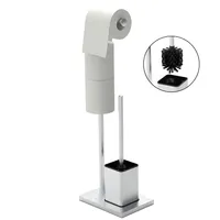 Toilettenpapierhalter stehend, WC-Garnituren, 3in1, Mit WC-Bürste, Edelstahl, Kein Bohren erforderlich, Stand, 56.5cm, glänzende