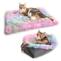 Katzenbett 2 in 1 Plüsch Weich Runden Schlafen Katzensofa Flauschige Katzenbett Klein Hund Bett Katzendecke Haustierbett katzenbettchen Tierbett(Farbe)