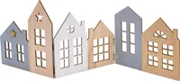 XL Deko Häuserzeile aus Holz natur - 67 x 25 cm - Weihnachts Dorf Silhouette klappbar - Weihnachtsdeko Tischdeko für Weihnachten Weihnachtsstadt Skyline