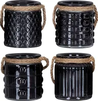 4er Set Windlicht H10cm Glas Schwarz Teelichthalter Tischdeko Kerzen Retro