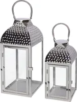2er Luxus Laternen Set Edelstahl Silber