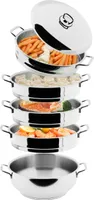 BEM Dampfkocher: 6-tlg Set aus Edelstahl 18/10, Ø 26 cm, Russische Mantowarka mit Dampfeinsatz und Deckel, Dampfkochtopf, auch für Induktionsherd