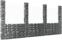 vidaXL Gabionový koš ve tvaru písmene U se 4 sloupky Železo 380x20x200 cm