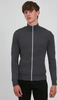 Blend 20712637 Herren Strickjacke Cardigan Feinstrick mit Stehkragen und Reißverschluss Struktur