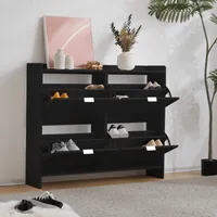 Merax moderner Schuhschrank Schuhregal mit 4 Klappenfächern, Schuhkommode mit freistehendes Regal, Maße: B110/H90/T24 cm