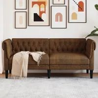 Design Chesterfield-Sofa 2-Sitzer Braun Stoff, Schlafsofas 2024 Neu