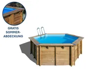 GRE Runder Echtholzpool VANILLE 2, Ø 400 x 119 cm + GRATIS Sommerabdeckung