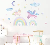 Wandtattoo Cartoon Einhorn Regenbogen Wandaufkleber(Wolken,Mond,Sterne, Wandsticker, Wanddeko für kinderzimmer), Mädchen Kinderzimmer