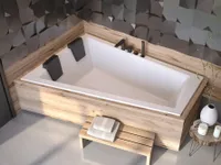 BADLAND Eckbadewanne Rechteck Badewanne Intima SLIM für zwei Personen LINKS 180x125 Rand 15mm mit Ablaufgarnitur, Füßen und Styroporverkleidung GRATIS mit Kopfstützen