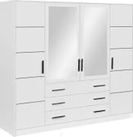 Albello Kleiderschrank mit Spiegel Bego Schlafzimmerschrank Kleiderschrank für das Wohnzimmer das Schlafzimmer Weiß Schwarze Griffe 240x57,5x200 cm