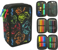 CoolPack XXL Federtasche, federmäppchen Jungen, Federmappe Federmäppchen groß 44-teilig mit Aufnäher gefüllte Schüleretui 3-stöckig Motiv XPLAY
