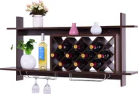 COSTWAY Stojak na wino z uchwytem na kieliszki Stojak na butelki Stojak na wino Stojak na butelki Wiszący stojak na wino Stojak na butelki wina Stojak na wino Drewno (ciemny brąz)