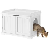 Yaheetech Katzenhöhle für große Katzen Katzenschrank Holz Katzenhaus 75,5 x 51 x 52,5 cm Katzenbett mit magnetischen Türen Separate Trennwand Katzentoilette Katzenklo Schrank, Weiß