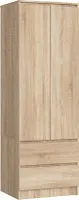 Kleiderschrank AKORD S60 Sonoma-Eiche 60 cm 2 Türen 2 Schubladen Regal B60 x H180 x T51 cm