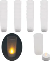16x LED Windlicht Teelicht Kerze Batterie Glas Timer Warmweiß Kerzenhalter Flackernd