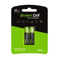 Green Cell 2600mAh 1.2V 2 Stck Vorgeladene NI-MH AA-Akkus - Akkubatterien AA/Mignon, sofort einsatzbereit, Starke Leistung, geringe Selbstentladung, wiederaufladbare Akku Batterie, ohne Memory-Effekt