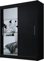 Easy4You D1 150 cm Schwarz Schiebetüren Kleiderschrank 150x200x58 cm mit Spiegel - Schlafzimmermöbel, Aufbewahrung - Mehrzweckschrank