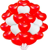 50x Herzballons Luftballons Ballons Luft, Helium - rot-weiß mix, Herzform