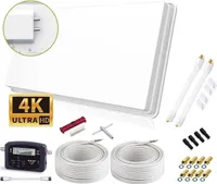 SELFSAT H30D2+ SET - Twin Flachantenne Full HD 4K UHD für zwei Teilnehmer inkl. Fensterhalterung + SAT-Finder + Fensterdurchführung + F-Stecker + Wetterschutztüllen