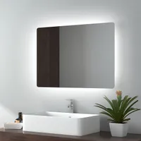 EMKE Lustro łazienkowe LED 70x50cm Lustro łazienkowe z oświetleniem Zimne białe światło Lustro ścienne Lustro do makijażu IP44 Energooszczędne podświetlane lustro