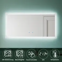 WDWRITTI LED-Lichtspiegel Badspiegel mit LED Beleuchtung 100x60cm ( wasserdicht, staubdicht;Touch-Schalter mit Speicherfunktion;,  Touch/Wandschalter, LED-Anzeige für 24-Stunden-Uhrzeit), 3 dimmbare  Lichtfarben;Speicherfunktion;Digitaluhr
