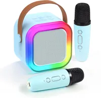 Karaoke Maschine, Karaoke mit Mikrofon, Mini Karaoke, Bluetooth Lautsprecher mit 2 Mikrofonen, mit Stimme wechselnde Effekte & LED-Lichter, Geschenke