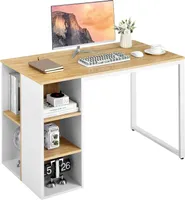 COSTWAY Biurko z 5 przegrodami, biurko komputerowe z metalową ramą, nowoczesny stół do pracy, drewniany stół biurowy, stół komputerowy, 115 x 59,5 x 75 cm (naturalny)