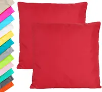 2x Outdoor Lounge Kissen 45x45cm Dekokissen Set Inkl. Füllung Wasserfest Sitzkissen Garten Stuhl Lotus Effekt, Farbe:Rot