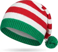 Weihnachtsmütze Weihnachtsmannmütze Nikolaus Mütze mit Bommrel Strickmütze Nikolausmütze Bommelmütze (Weiß)
