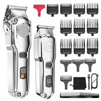 Hatteker Haarschneidemaschine Kit für Herren Bartschneider IPX7 Wasserdichte Haarschneider T-Klinge Professioneller USB Wiederaufladbar(SILBER)