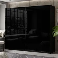 LINA Kleiderschrank Schwebetürenschrank Hochglanz Schwarz / Schwarz hochglanz 244 cm Schrankversion: Hochglanz