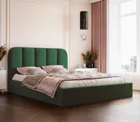 Polsterbett Astrid 180x220 mit zwei Bettkästen und abgerundetem, gestreiftem Kopfteil - Metallrahmen - Piano 26 Grün