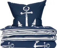 Schiesser Bettwäscheset Marina | 2-teilig | Maritim | Renforcé | 100 % Baumwolle | Reißverschluss | 135x200cm + 80x80cm | Dunkelblau