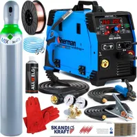 Sherman MIG 200HD - Vollsynergisches 200A MIG MAG Schutzgasschweißgerät mit Fülldraht, Lift-WIG, MMA und Lötschweißen - Set Professional