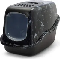 Moderne Katzentoilette Katzenklo Haubentoilette NESTOR schwarz-marmor 56 x 39 x 38,5 cm