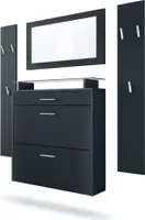 Vladon Garderobe Malea, Garderobenset bestehend aus 1 Hängeschuhschrank, 1 Wandspiegel und 2 Garderobenpaneele, Anthrazit matt/Schwarz matt