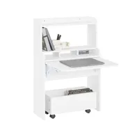 SoBuy FWT105-W Biurko składane Biurko komputerowe z półkami Stół składany ze schowkiem Stół roboczy z wózkiem serwisowym WD ok. 64x98x64cm Biały