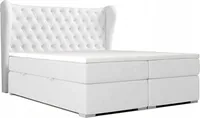 Doppelbett RENI mit Bettzeugcontainer, Topper Federkern (Weiß - Kunstleder Soft 31, 180 x 200)