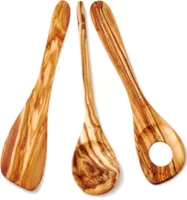 3er Set Pfannenwender, Kochlöffel, Risottolöffel aus Olivenholz 30 cm