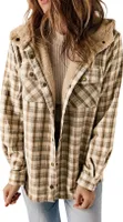 ASKSA Damen Jacke Karierte Winterjacke Oversize Langarm Winter Warme Gefuettert mit Kapuze Knoepfen Casual Maentel Jacken (Khaki,S)