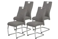 4er Set Schwingstuhl Alina Webstoff Grau - Metallgestell Chrom und Griffstange - Belastbarkeit 120 kg