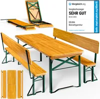 CASARIA® Bierzeltgarnitur mit Lehne 170 cm Klappbar Stabil 2x Bierbank 1x Breiter Tisch Holz Biertischgarnitur Festzeltgarnitur Biergartengarnitur