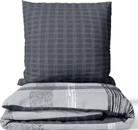 Baumwolle Renforce Bettwäsche Set 135x200 cm Grau Anthrazit Weiß Gestreift Kariert mit Reißverschluss