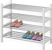 Schuhregal Schuhablage Schuhständer, mit 4 Böden in weiß lackiert, verchromte Metallrohre, stapelbar