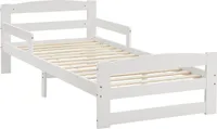 Juskys Jugendbett Arona 90x200 cm mit Lattenrost - Bettgestell aus Massivholz in Weiß - Einzelbett mit Rausfallschutz - Stauraum unter dem Bett