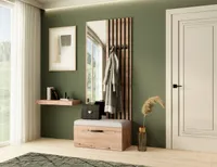 Garderobe MARGARET II, Farbe: Artisan + Schwarze Lamellen  + Hellbeige, mit Spiegel