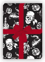 Cooles Piraten Geschenkpapier, Dekorpapier mit Totenkopf und Co, schwarz - G8648, 32 x 48cm