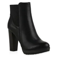 Mytrendshoe Damen Ankle Boots Plateau Stiefeletten Zipper 78971, Farbe: Schwarz, Größe: 38